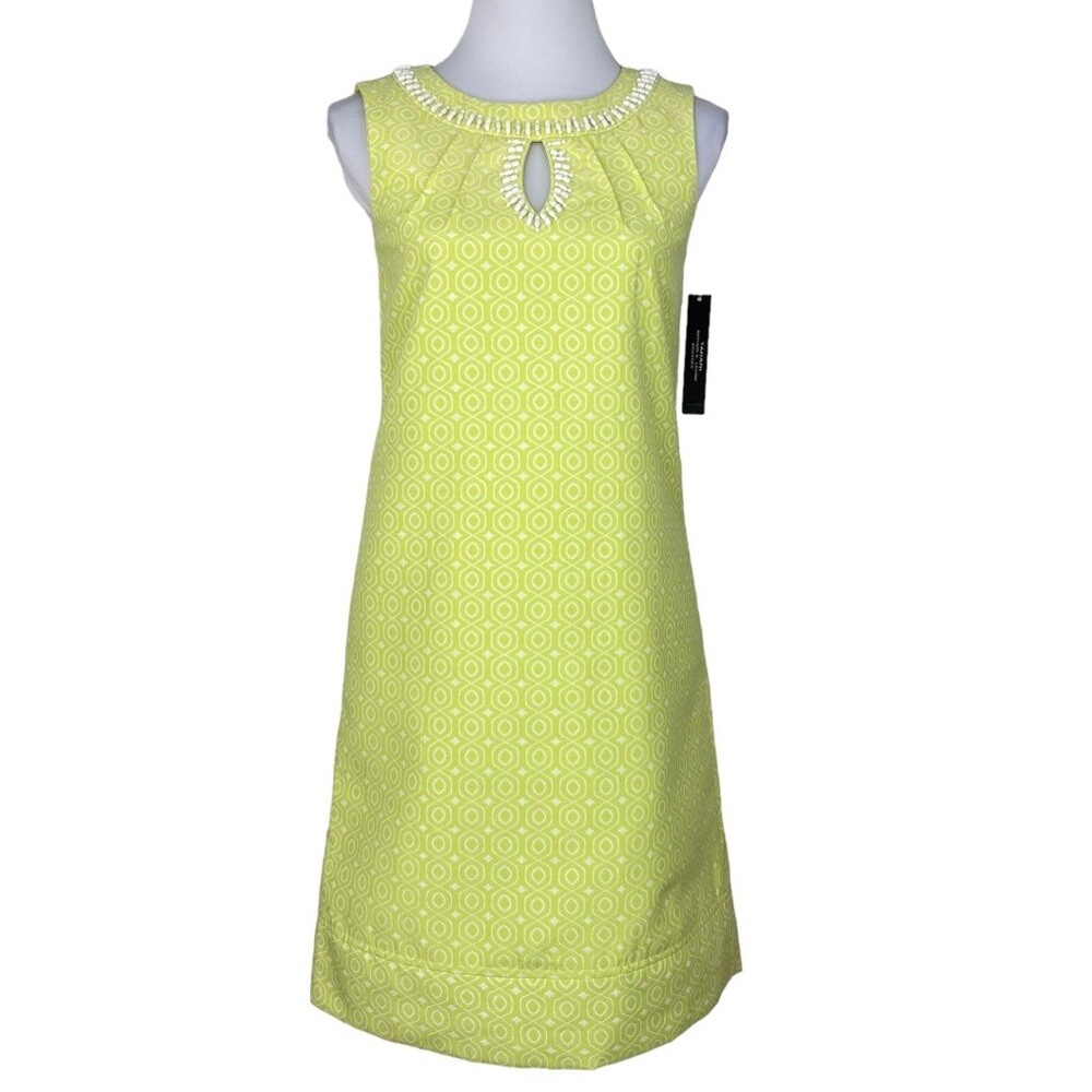 Tahari ASL Women's NWT Lime Green Julie Geometric Sheath Dress Size 2/C34