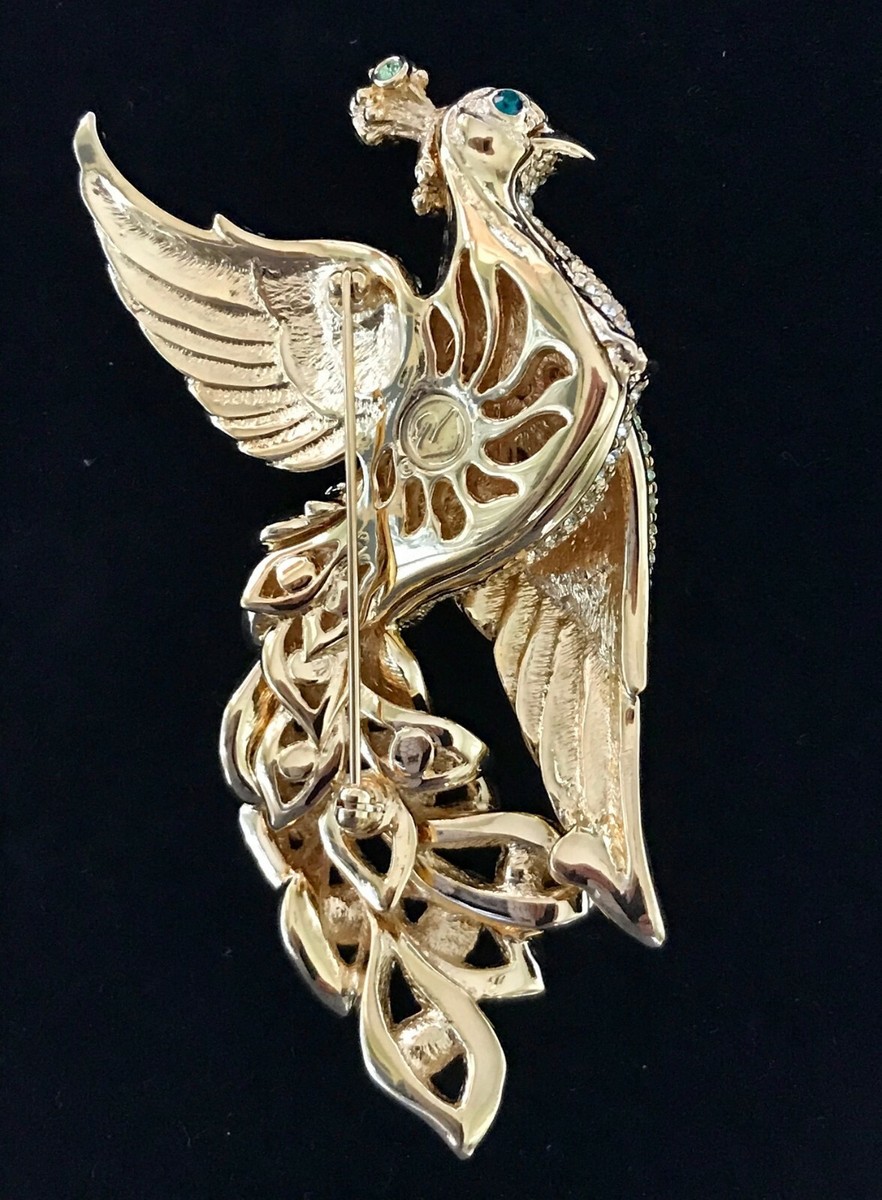 スワロフスキー　ピーコック　ブローチ SWAROVSKI JEWELED PEACOCK BROOCH-EXTREMELY RARE - SIGNED - ESTATE