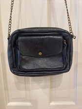 Borse in Pelle Vintage Black Leather Chain Cross Body Shoulder Bag Italy Black