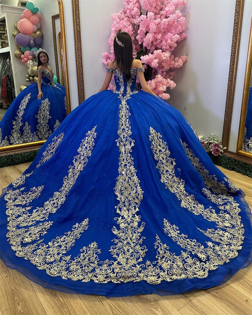Bride Princess Royal Blue Wedding Dress Applique Royal Blue Ball