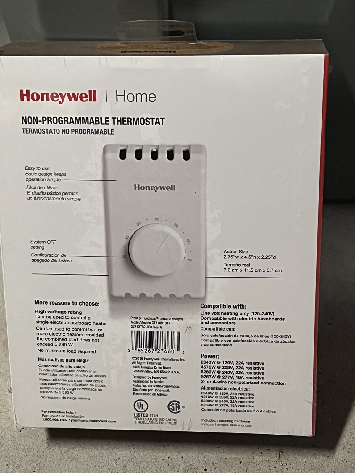 Honeywell Non Programmable Electric Heat Thermostat 4 Wire CT410B1017 Sealed 85267276603 eBay