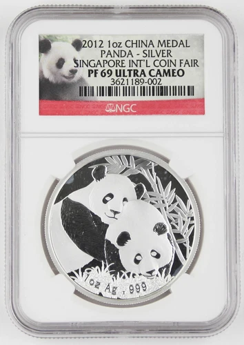 2012 China Singapore INTL Coin Fair 1 Oz Silver Panda Proof Medal Coin NGC PF69