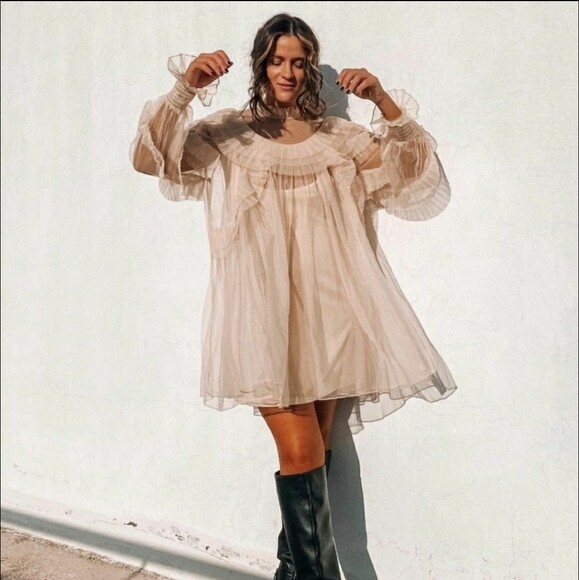Robe Zara En Tulle Et Maille Couleur Vanilla/nude - Taille S, Neuve Sans étiquettes