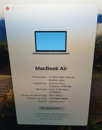 APPLE MACBOOK AIR A2179 i3-1000NG4 1,1Ghz 8GO 256GB NVME SN: FVFD8WAYMNHP - Photo 4/6