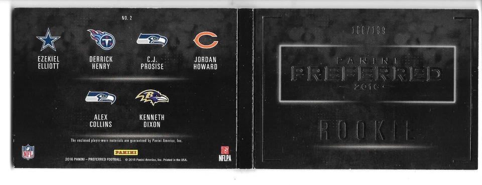 2016 Panini Preferred ELLIOTT HENRY PROSISE HOWARD COLLINS ROOKIE JERSEY BOOKLET - Image 2 of 2