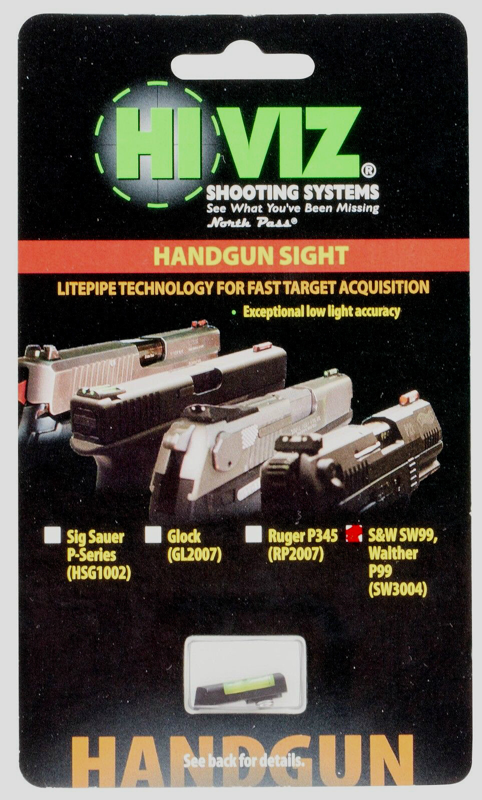 Sw99 Rear Sight HIVIZ Sights Walther PPQ/PPX/CCP/P99 & S&W SW99 Front Sight-Green ...