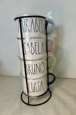 New! Rae Dunn Disney Encanto Cups Stackable W/ Rack Bruno Luisa Mirabel Isabella