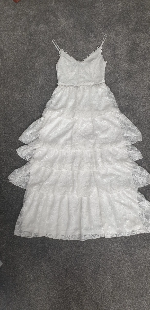 SilkFred White Layered Lace Midi Wedding dress with details size 6