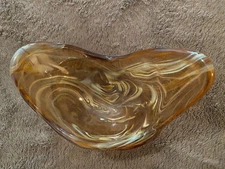 Fire and Light Glass - Splash Sculptured Dish -Swirl Copper W&B Swirls  -Used