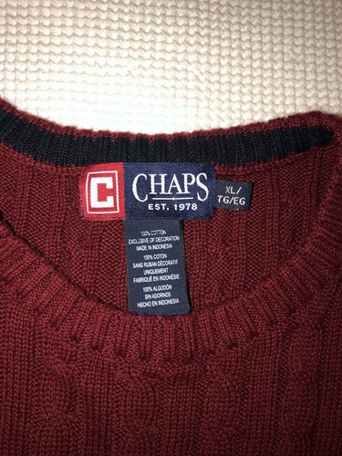 Chaps Ralph Lauren Red Pullover Sweater Ribbed Cable Knit Cotton Men's size XL - Picture 4 of 7