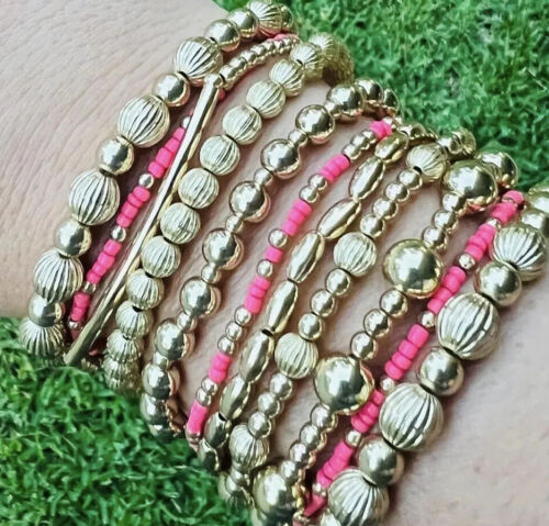 Woman’s Stainless Steel Apparel Jewelry Multi Gold Beaded Bracelet Stackable
