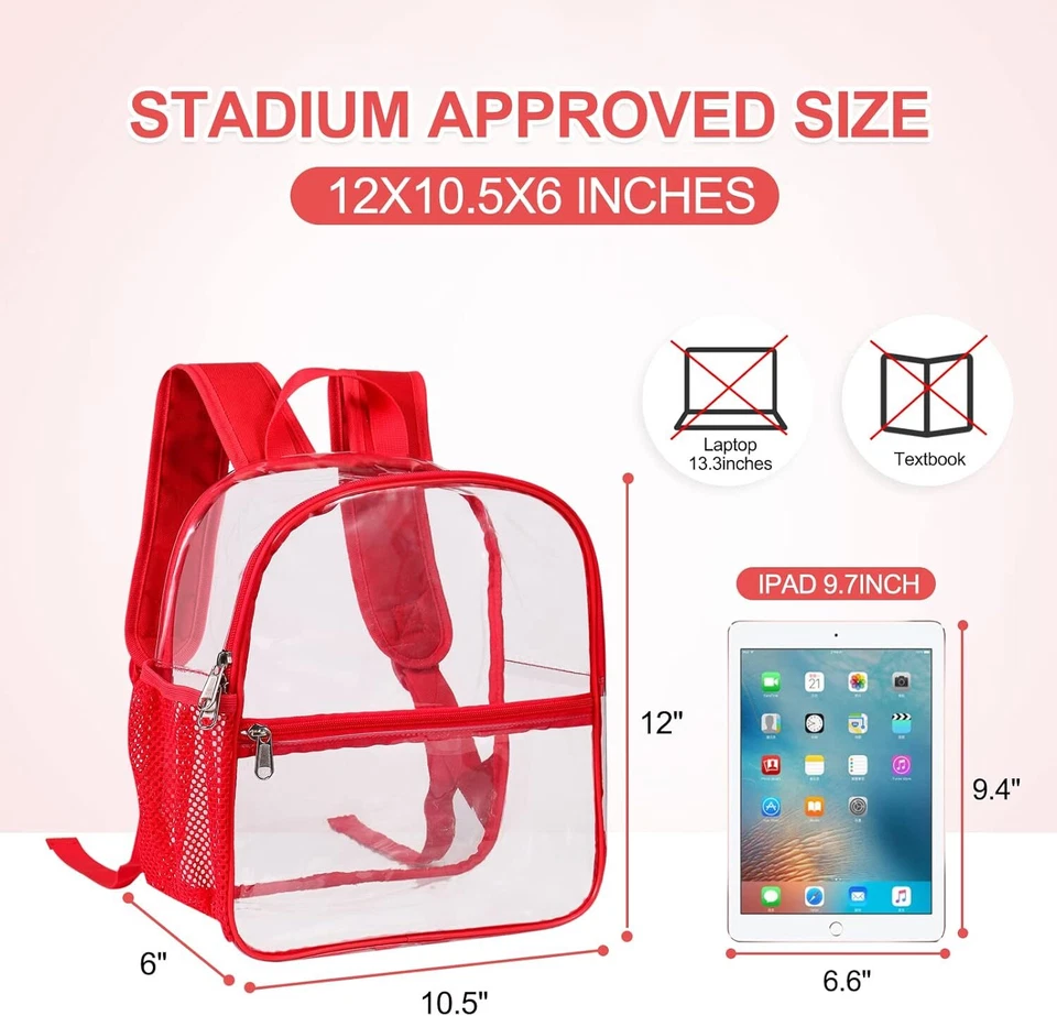 Clear Backpack - Stadium Approved Transparent Design Waterproof Bag 12×6×12 inch - Image 2 of 4