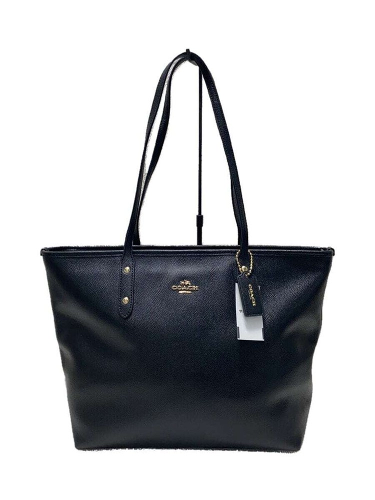 COACH Tote Bag Leather BLK Solid Color F58846