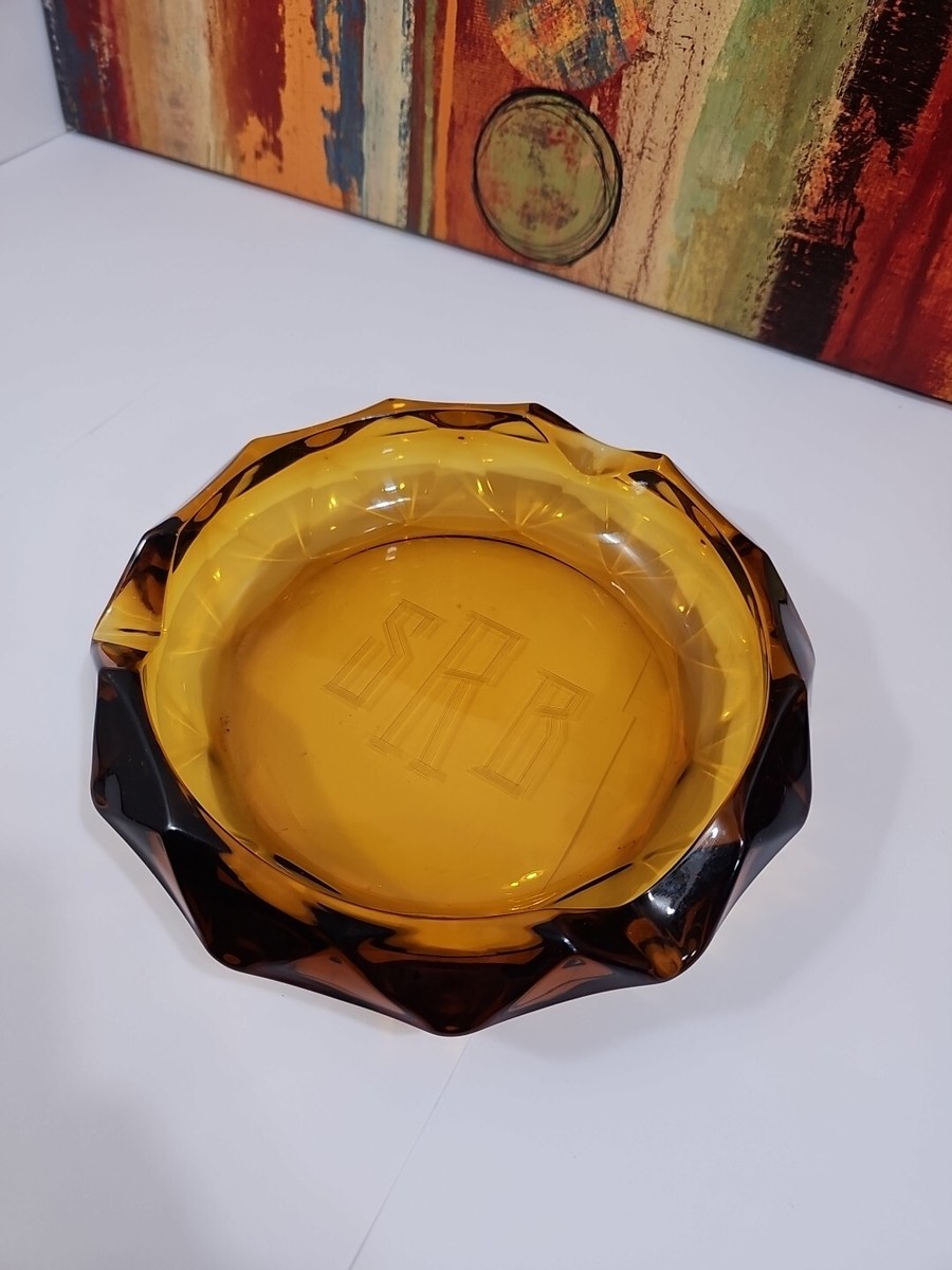ヴィンテージ viking アンバー ガラス アシュトレイ 小物入れ 灰皿 Vintage Viking Diamond Point Amber Heavy Glass Ashtray SRB