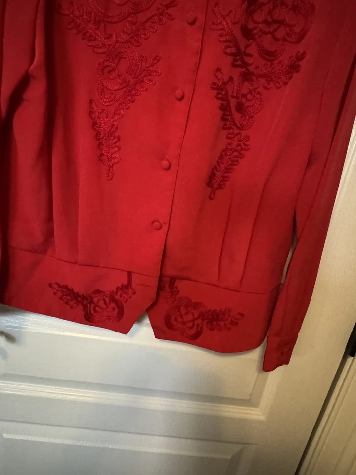 Женская винтажная красная блузка Kathy Che размер 18 с вышивкой ШИКАРНАЯ - Изображение 3 из 4