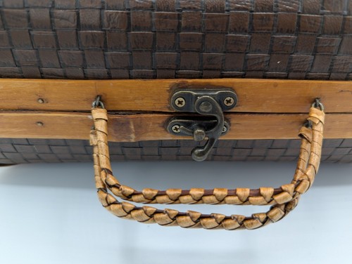 Vintage Retro Holz Bambus Geflecht Rattan Klappbar SM Koffer Handtasche Geldbeutel - Bild 6 von 12