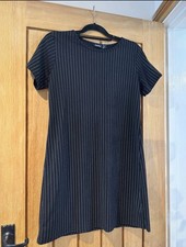 Black and White Pinstripe Mini Tshirt Dress Boohoo Size 12 New