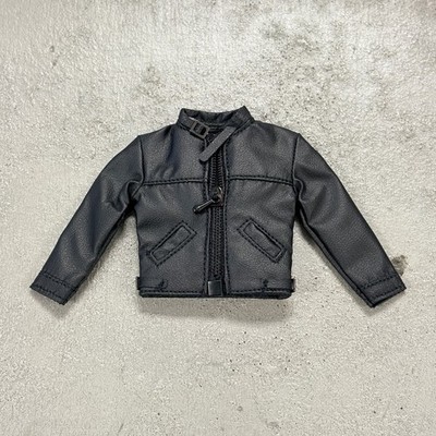 MO-MBJK-BK: 1/12 Black Slim Zipper Faux Leather Jacket for 6'' Slim action figure