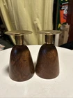 Two Vintage Mid Century Modern  Wilson's Carmel Wood & Brass Candlestick Holders