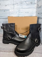 Steve Madden Crusader Women s Genuine Leather Inside Zip Lug Boot Black NEW 10