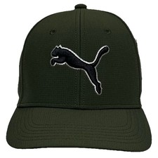 Puma Men's Polyester Baseball Cap Green with Black Puma - Stretch Fit S/M