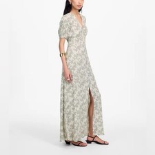 Madewell Puff-Sleeve V-Neck Midi Dress in Floral in ivory Size 0