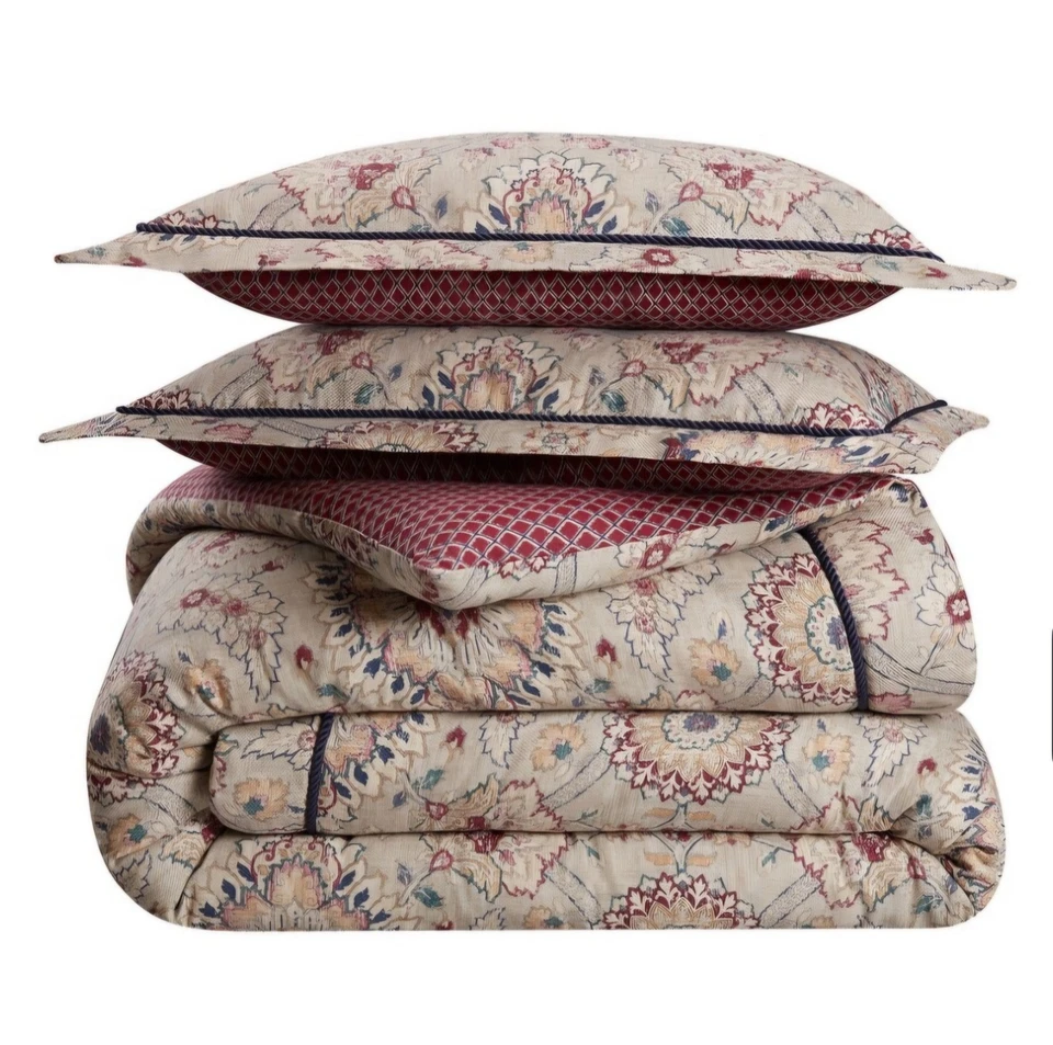 Juego de edredón Waverly Queen 6 piezas Castleford beige vintage reversible nuevo Foto 4 de 4