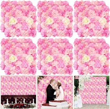 12pcs Flower Wall Panels 3D Silk Rose Decorative Faux Flower Background 15"x15"