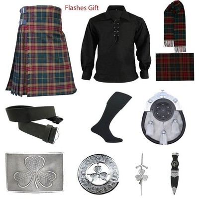 Choose Your Clan Tartan Outfit Set Men Jacobite Ghillie Shirt Complete 10-Piece