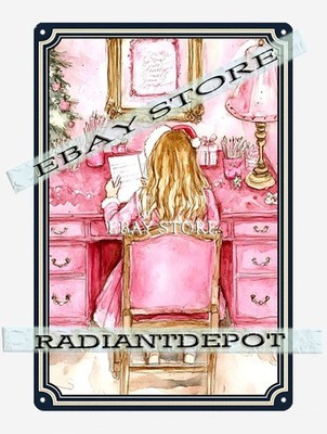 Pink Girl Desk Metal Tin Sign Cozy Holiday Room