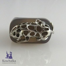 Einzigartiger Vintage Lila Jade Panther Ring, Gr. 53 (E4279)