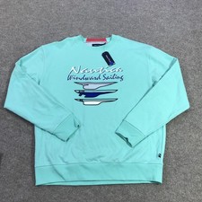 Nautica Sweatshirt Mens Medium Green Fleece Crewneck Pullover Sailing Graphic