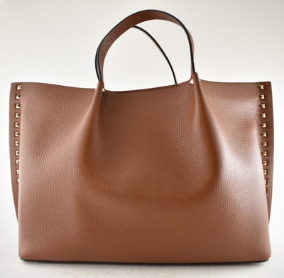 Valentino Garavani Rockstud Medium HG5 Brown Grained Leather Tote