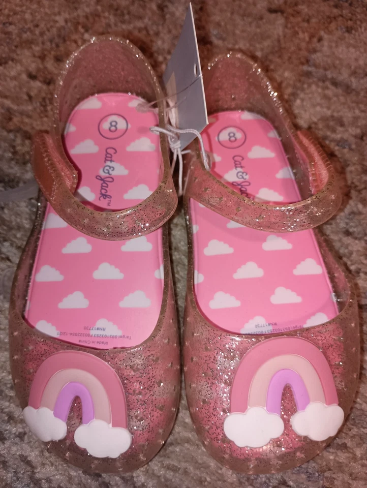 Cat & Jack Toddler Girls Rainbow Glitter Mary Janes Size 8 Jelly Sandals - Imagem 2 de 4