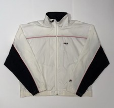 Vintage FILA Nylon Zip Jacket XL White Black Red Piping Colorblock Y2K Retro