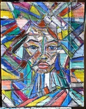 THE MORNING AFTER  Cubism woman original 8x10 card panel oil painting by Crowell