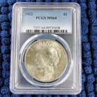 1922 Silver Peace Dollar $1 - Philadelphia Mint - 90% Silver - PCGS MS 64
