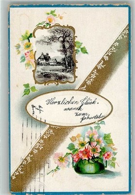 38166935 - Blumen in Vase AOL Ser. 908 Bauernhaus 1916