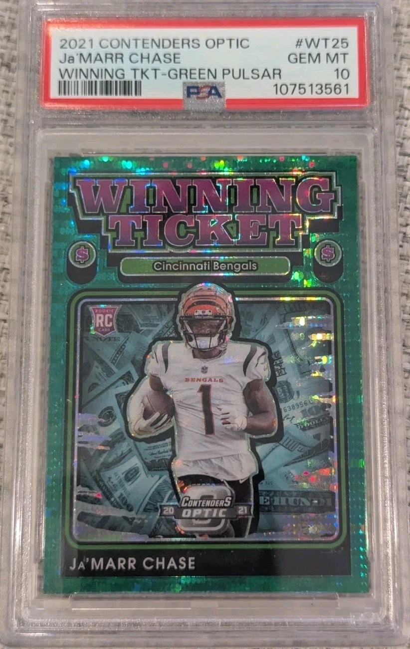 JaMarr Chase Panini Contenders Optic Winning Tickets #WT25 Green Pulsar