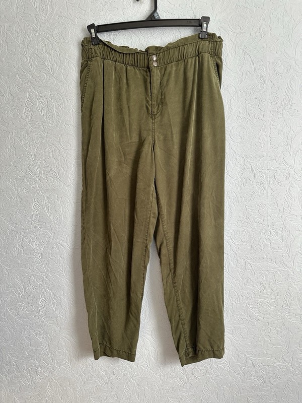 Loft Size Large Green Lyocell Elastic Waist Paper Bag Pants High Rise K7