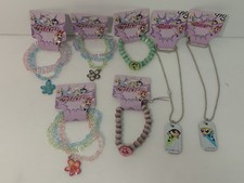Lot- 7 Powerpuff Girls Costume Jewelry. 5 Stretch Bracelets 2 Dog Tags New Y2K