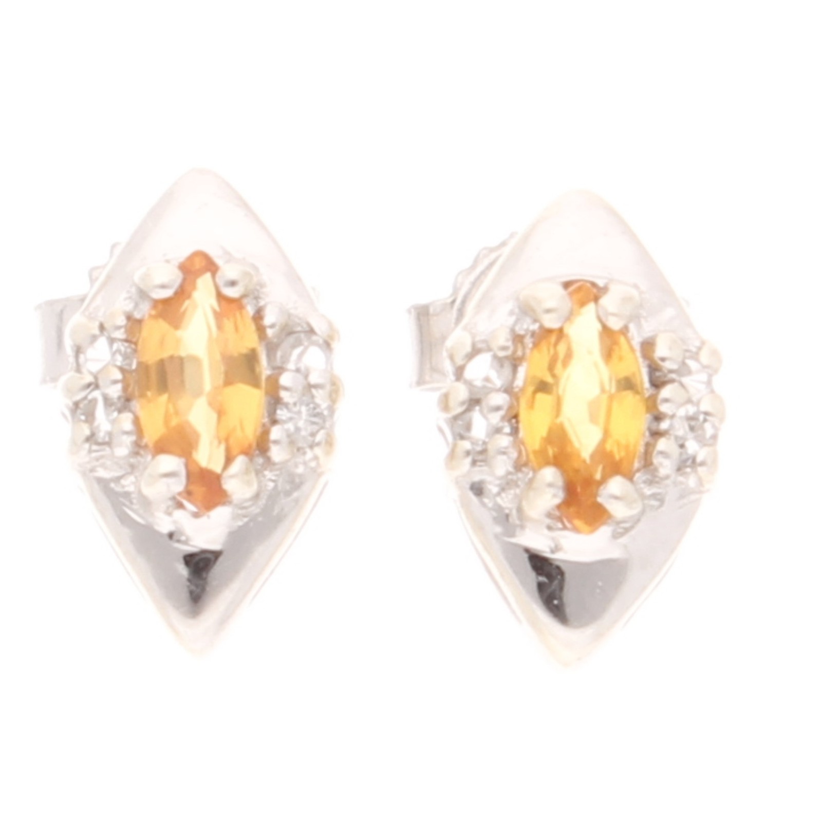 9Carat White Gold Citrine & Diamond Stud Earrings (5x9mm)