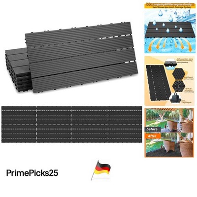 WPC Terrassenfliesen 6er Pack 30x60 cm anthrazit wetterfest langlebig