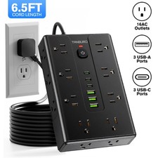 16 Outlets Power Strip USB C Type C Charger Surge Protector Flat Plug 6.5ft