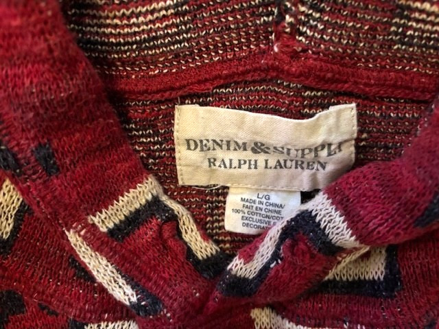 Ralph Lauren Polo Denim Supply Red Aztec Cross Hooded Southwestern Sweater   L image 6