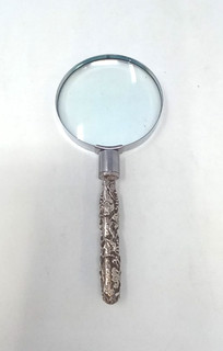 Vintage Ornate Silver Handled Magnifying Glass GE Mark Vines and Grapes #K1