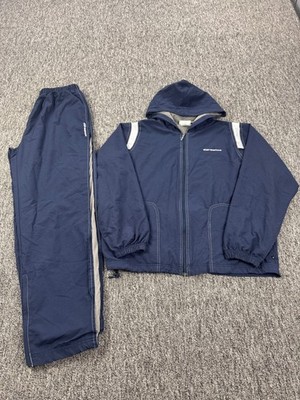Vtg Reebok Track Suit Men Large Navy Blue Hooded Jacket Windbreaker Pants 2pc
