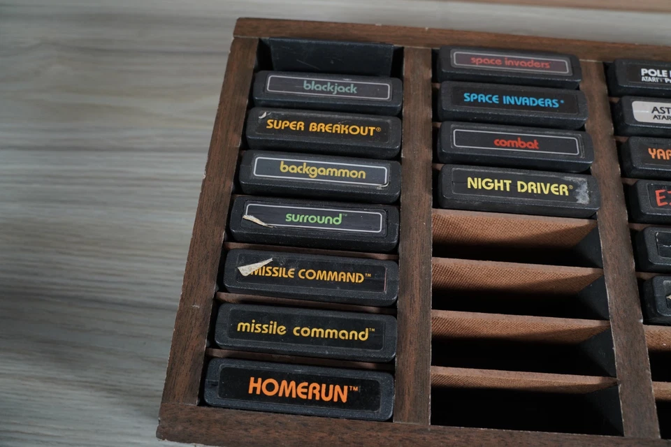 Lot of 24 Atari 2600 Games w/ heavy wood display! - Image 2 of 4