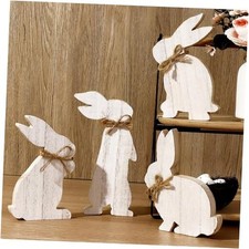 4 pcs Easter Bunny Natural Wooden Table Signs: Rustic Freestanding Tiered