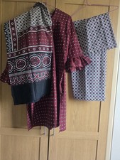 Asian Pakistani Indian ajrak Design 3 Piece Cotton Suit Size M